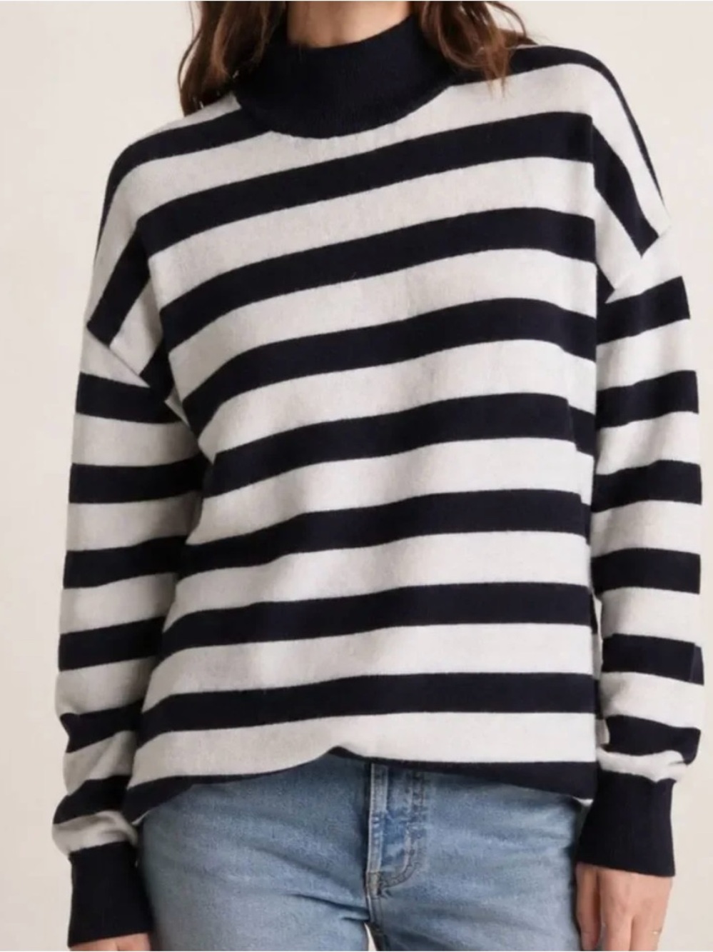 Madewell Striped Mock Neck Merino Wool Blend Sweater | Medium